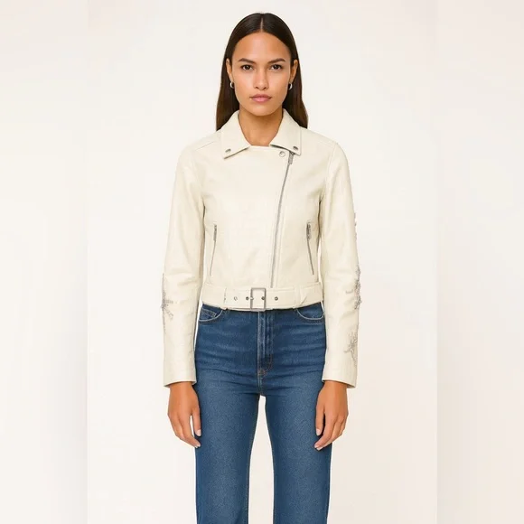 Azalea Wang Women's White Embellished Leather Jacket - Picture 2 of 11